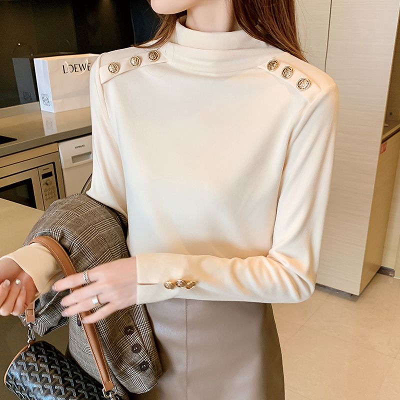 保暖打底衫女秋冬季新款氣質小香風內搭外穿T恤衫堆堆領長袖上衣