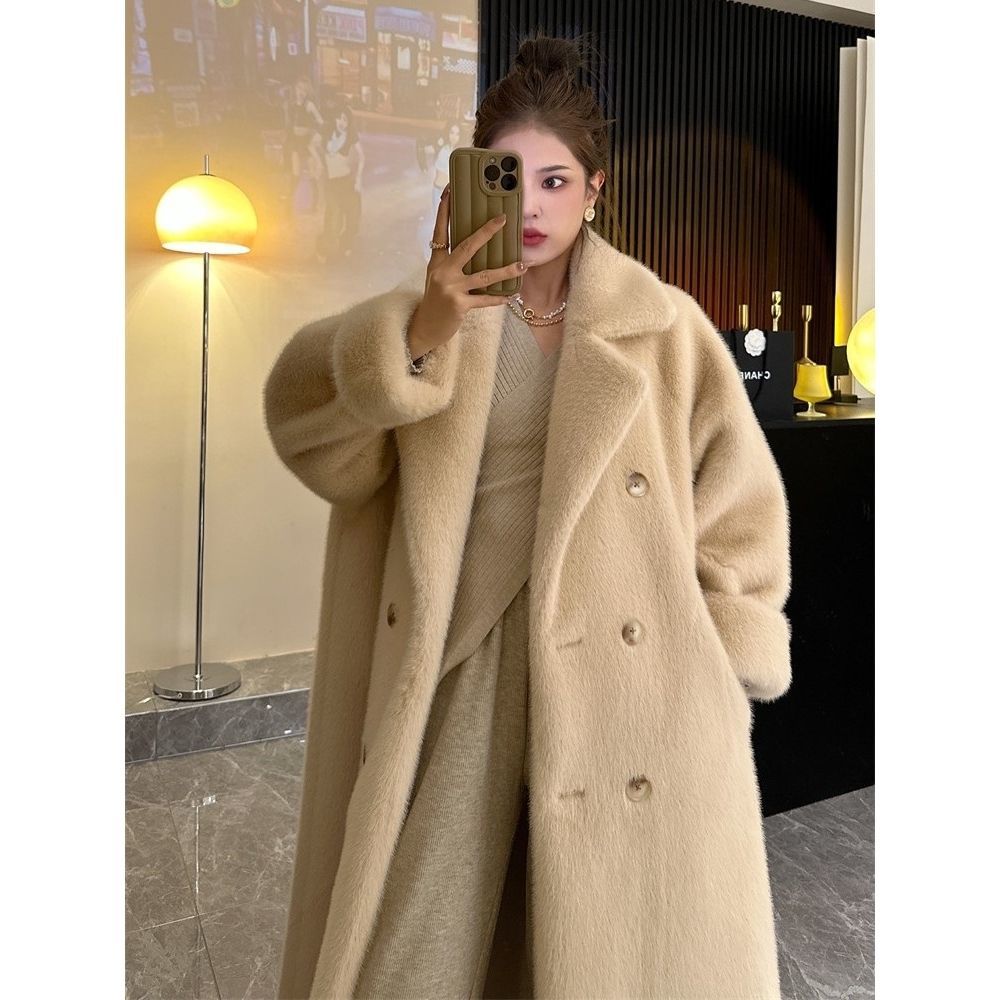 2022 autumn and winter thickened long suit collar imitation mink velvet plus cotton thickened fur coat for women