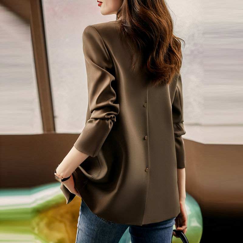 Coffee color suit jacket female spring and autumn  new Korean version loose high-end design sense niche ladies suit jacket