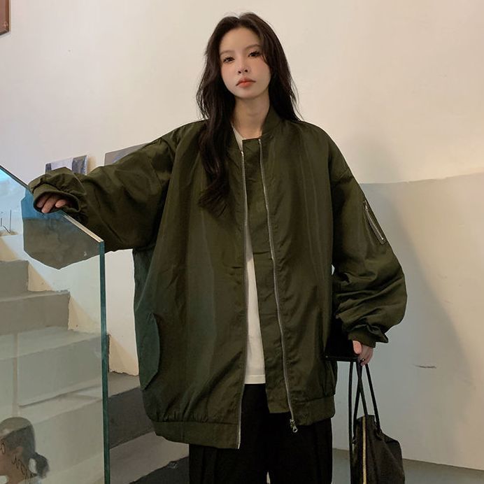 特大碼300斤胖mm棒球服長袖外套女秋季韓版寬鬆復古夾克上衣潮ins