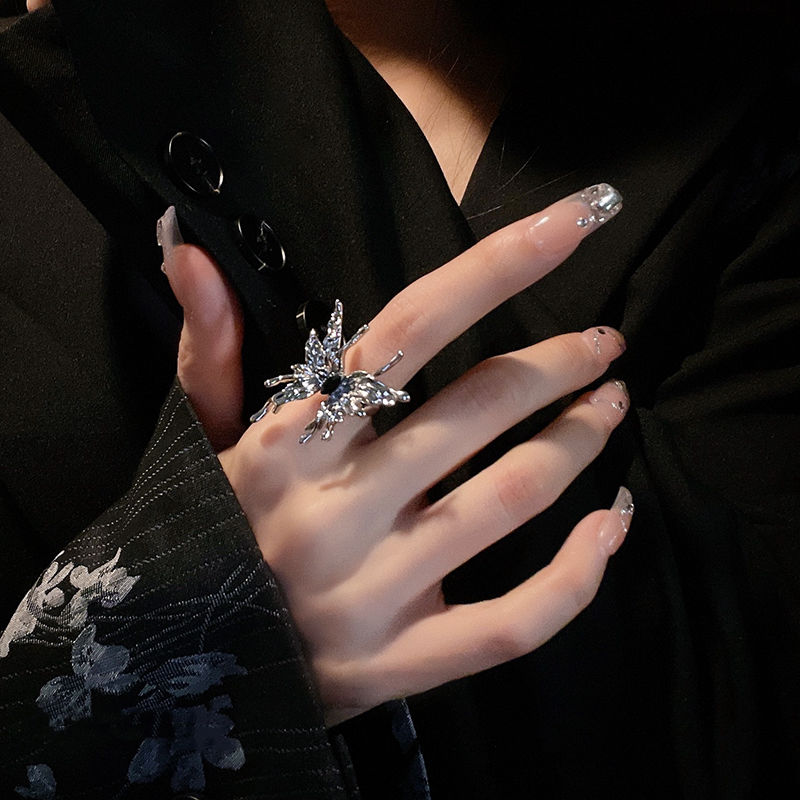 Liquid niche designer high-end butterfly opening ring female ins tide cold style fashion personality index finger ring