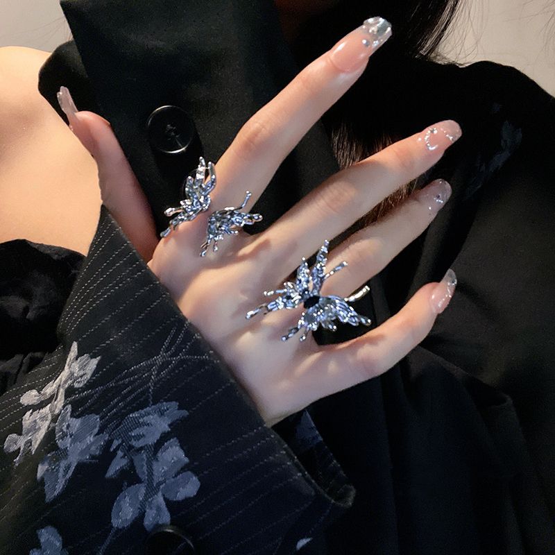 Liquid niche designer high-end butterfly opening ring female ins tide cold style fashion personality index finger ring