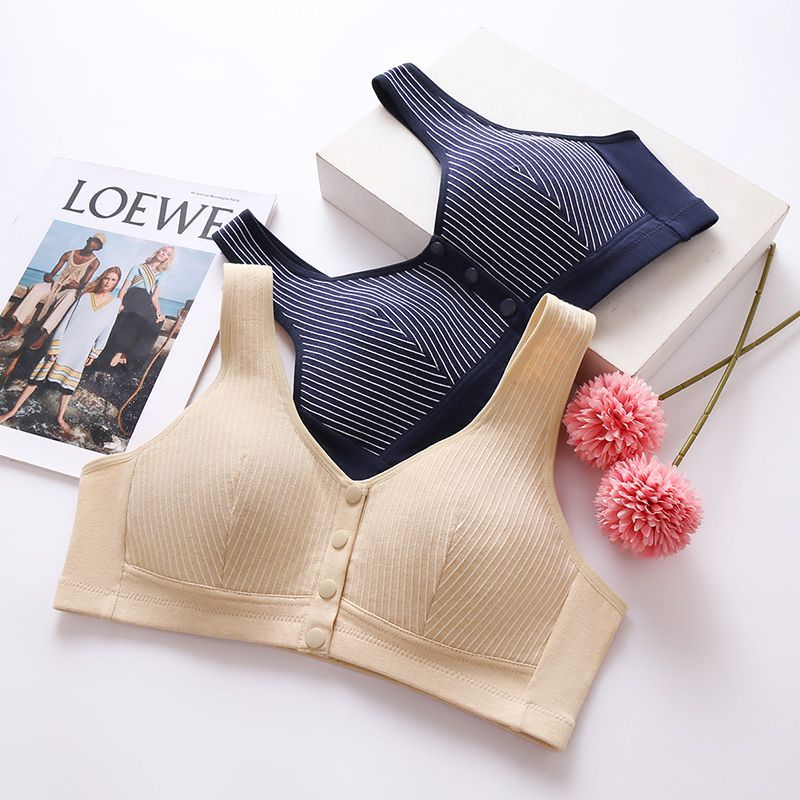 Middle-aged and elderly front buckle no steel ring pure cotton old man's bra large size vest sports underwear mother's bra gathered sleep