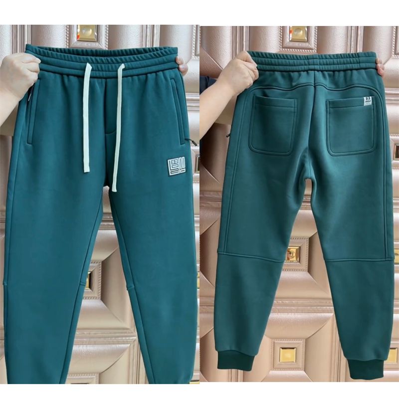 Autumn and winter new style men's velvet casual sweatpants, fashionable "Fu" trendy loose leggings pants, Kuaishou same style harem pants