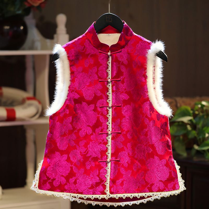 2023 autumn and winter new style is red small jacket with beaded buckle all-match national tide Tang suit temperament cheongsam jacket vest