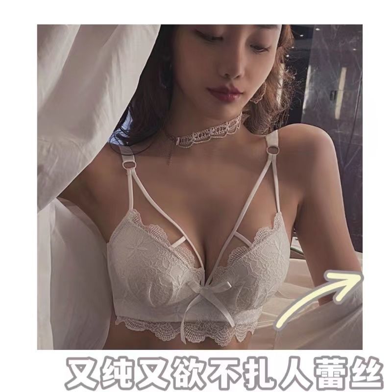 White sexy underwear small chest gathered anti-sagging no steel ring lace girl bra French pure desire to show big bra
