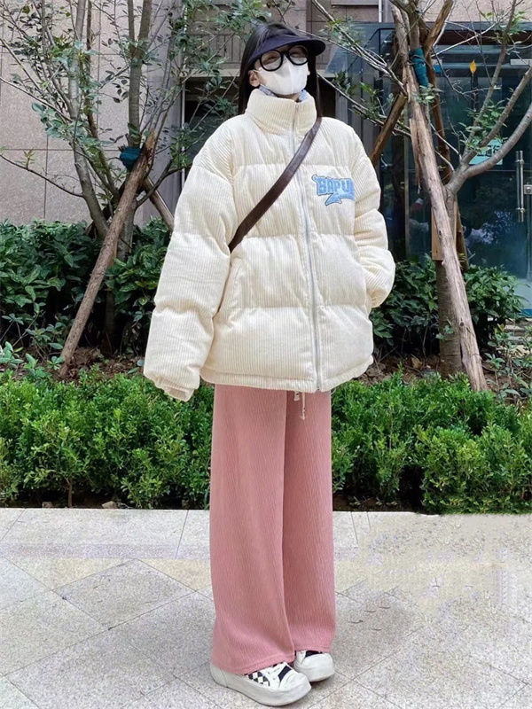 Corduroy fake two-piece stitching contrasting color bread coat cotton coat women ins new thickened student winter cotton coat