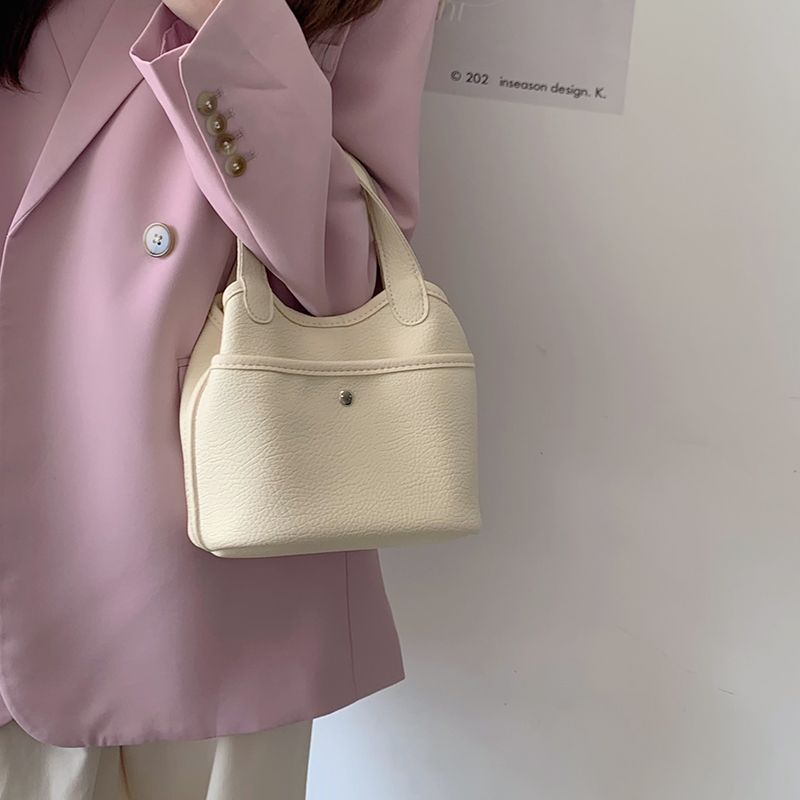 Korean ins new vegetable basket bag handbag simple and fashionable soft leather texture crossbody bucket bag for women