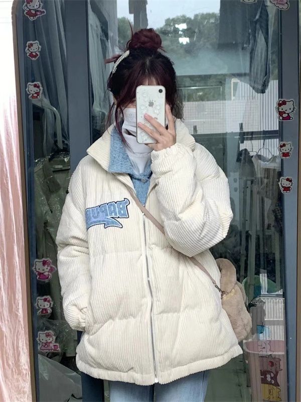 Corduroy fake two-piece stitching contrasting color bread coat cotton coat women ins new thickened student winter cotton coat