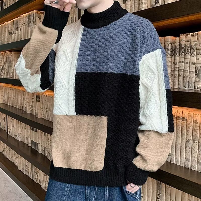 Herbst- und Winterpullover für männliche Jugendstudenten, trendiges, verdicktes, halbhohes, gestricktes Unterhemd für Herren-Deckmantel_voghion.com