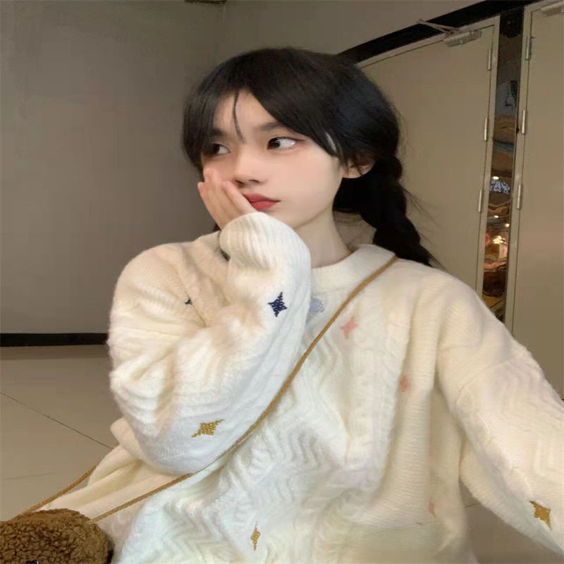 日系復古可愛軟糯麻花毛衣女秋冬慵懶風寬鬆套頭外穿加厚針織上衣