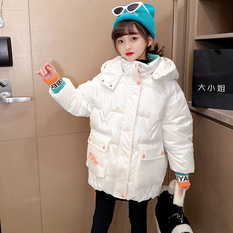 Girls' cotton-padded jackets winter clothes  new style Western-style big children's wash-free down cotton padded jackets thickened baby mid-length jackets