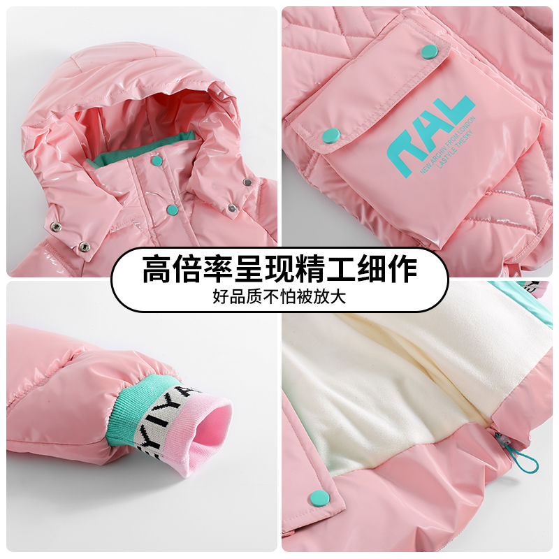 Girls' cotton-padded jackets winter clothes  new style Western-style big children's wash-free down cotton padded jackets thickened baby mid-length jackets