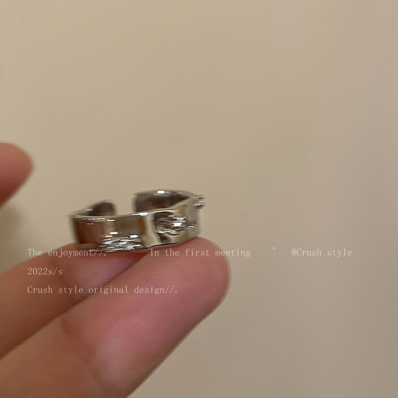 银色素圈锆石开口戒指套装女冷淡风气质情侣指环时尚个性食指戒潮