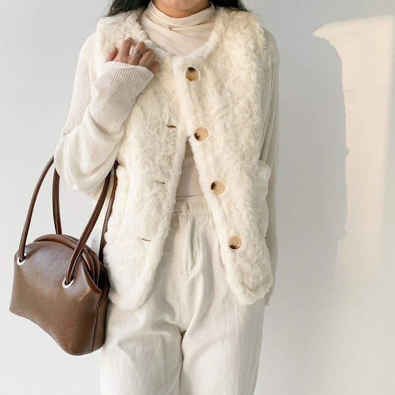 2022 autumn and winter new lamb wool vest imitation rabbit fur coat loose and versatile western style outerwear sleeveless vest vest