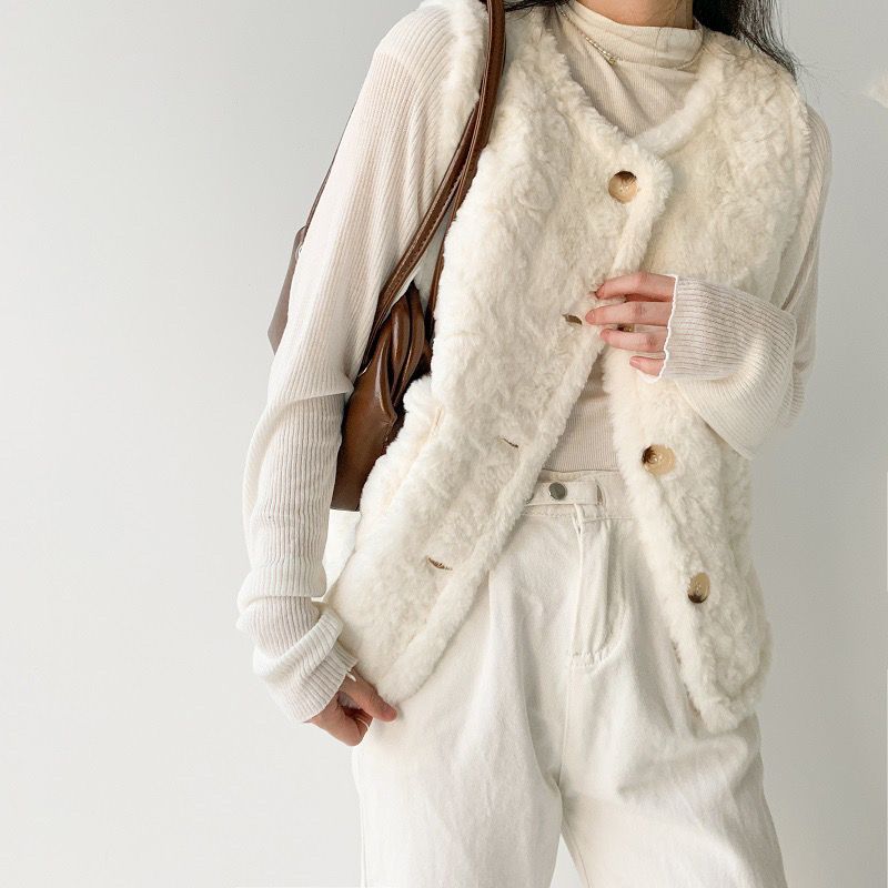 2022 autumn and winter new lamb wool vest imitation rabbit fur coat loose and versatile western style outerwear sleeveless vest vest