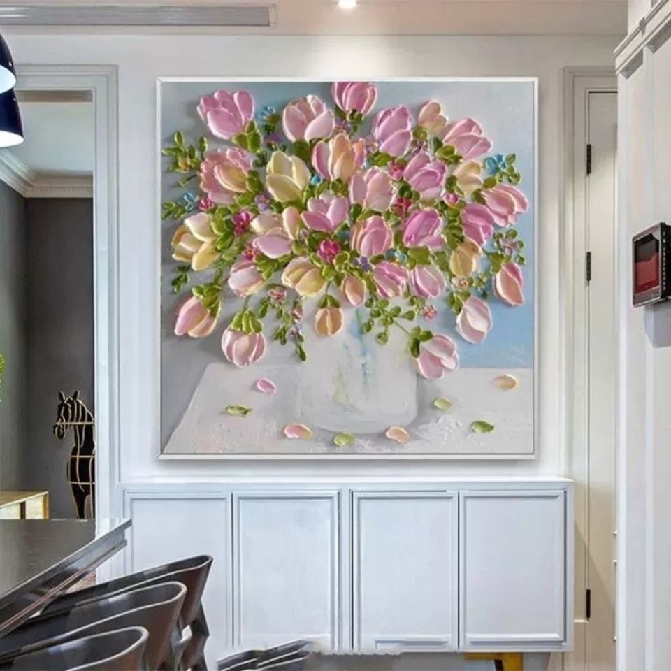 純手繪油畫花開富貴立體厚油刀畫客廳餐廳裝飾畫現代簡約花卉掛畫