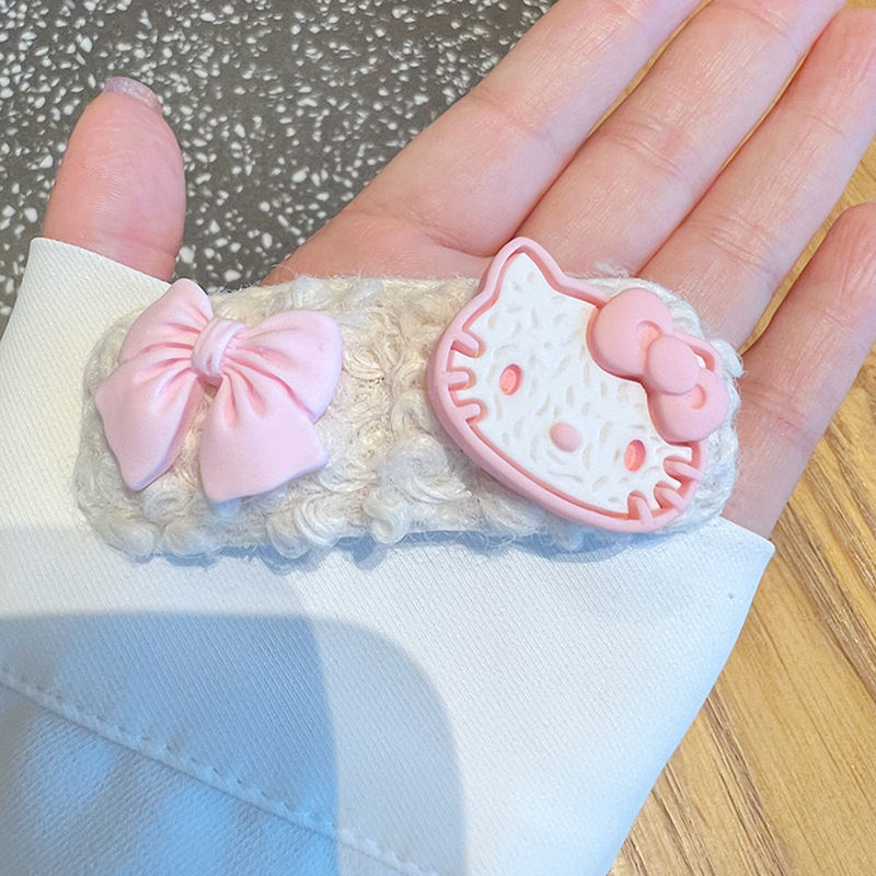 Cream Pink Lamb Plush Hair Clip Cute Cat Versatile Side Bangs Clip Hair Clip Sweet Hair Accessory