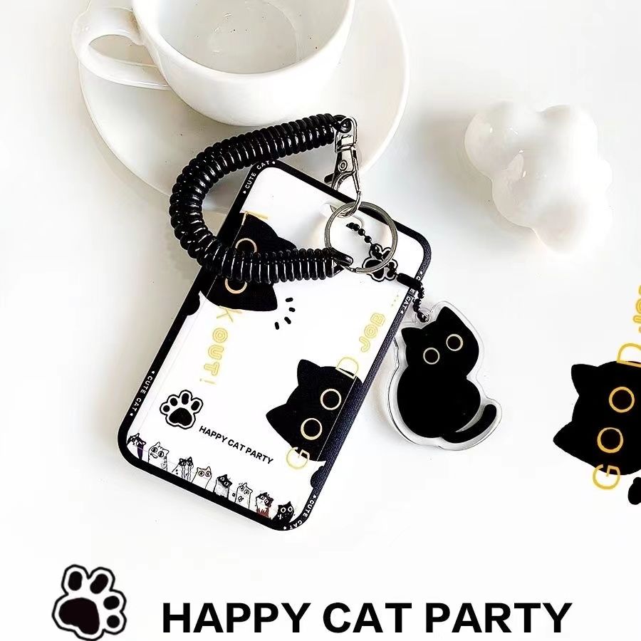 HAPPY原创可爱猫咪抽拉便携卡套学生饭卡校园卡公交地铁卡证件牌