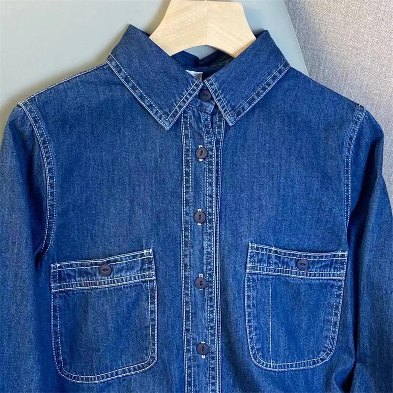 Spring and Autumn Korean version of the dark blue high-end denim shirt women look thin layered wear bottoming tops reduce age all-match shirts