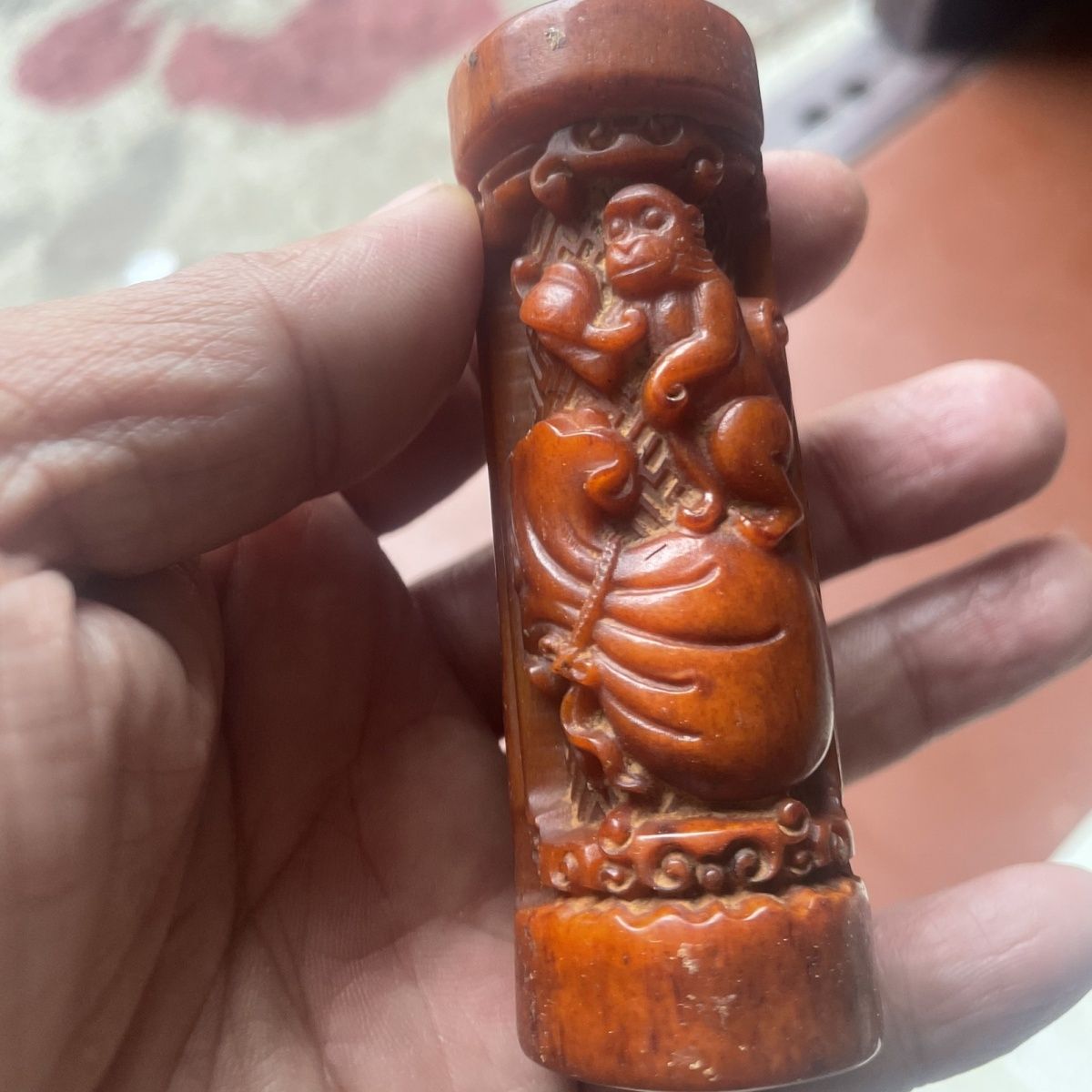 古玩杂项收藏乡下收的老物件西藏牦牛骨手把件做工精致品相完好