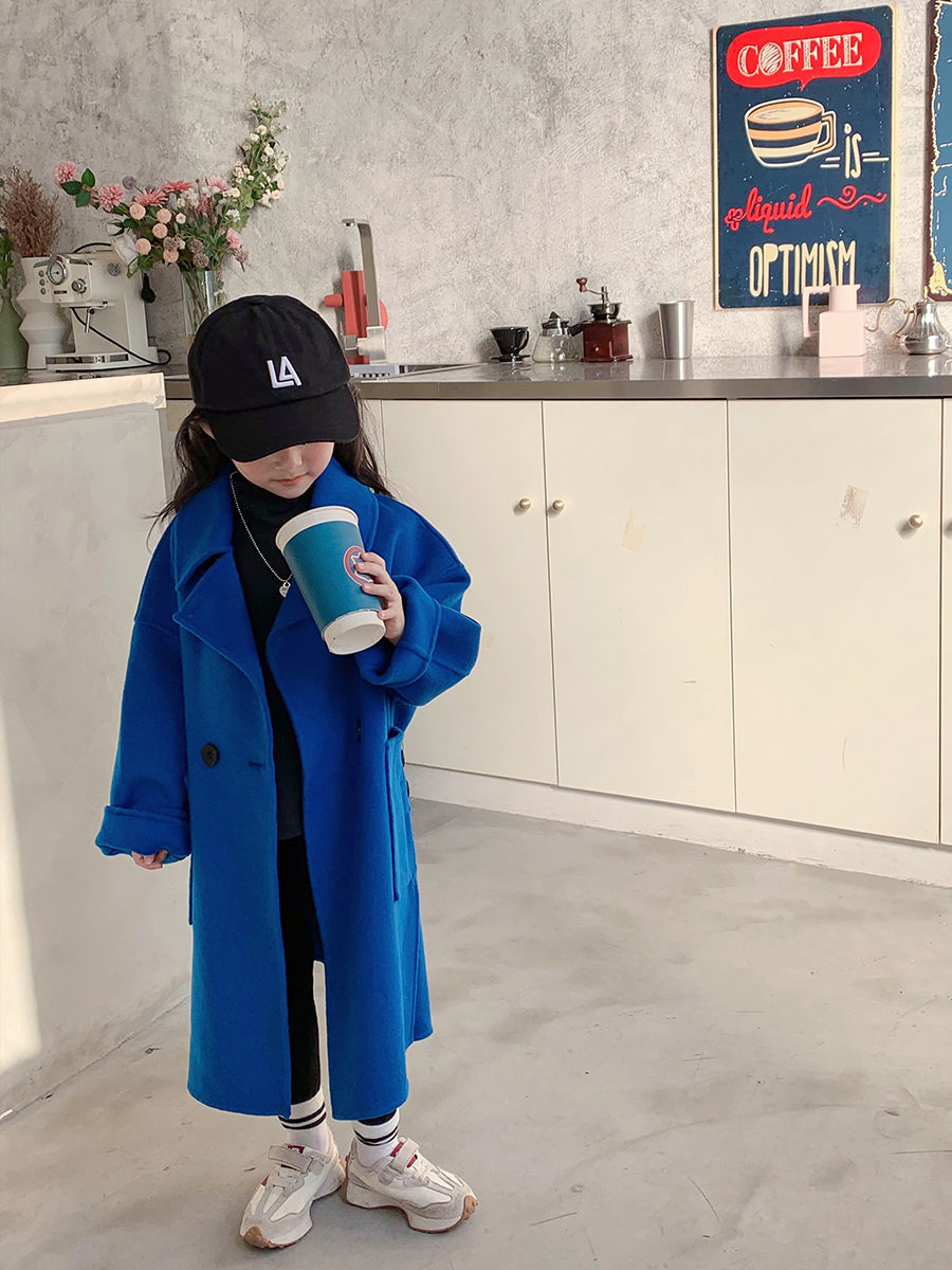 Girls' woolen coat 2022 winter foreign style children's long woolen coat middle and big children's fashionable cotton winter clothes