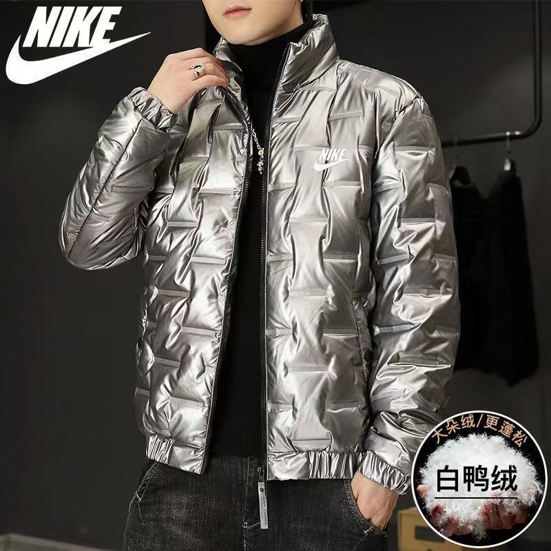 Brand] sports hooded down jacket men's winter new warm fashion windproof bright surface stand collar jacket trend