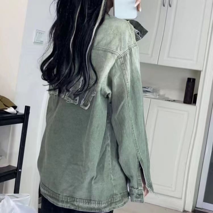 American-style retro gradient tie-dye niche design sense to do the old washed raw edge girl spring and autumn Hong Kong flavor student jacket
