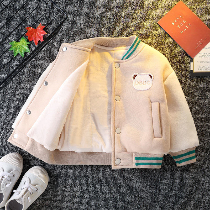 男童加厚外套秋冬款2022新款洋氣寶寶棉服小兒童加絨夾棉棒球服潮