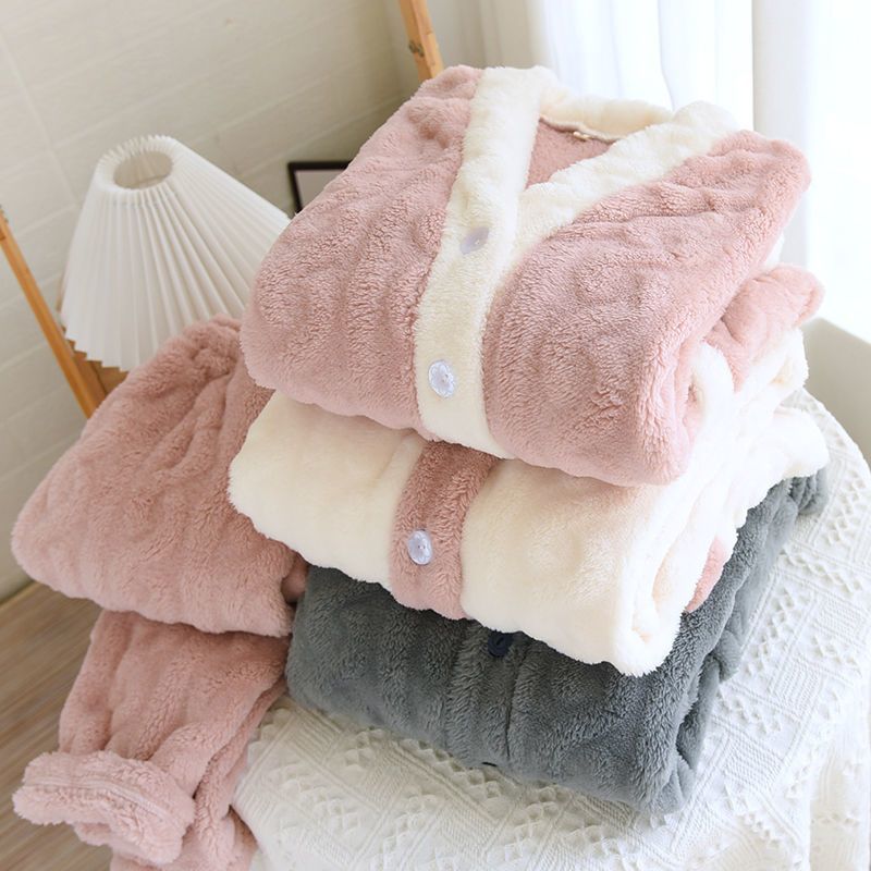 冬天睡衣女秋冬季保暖網紅甜美加厚加絨可愛法蘭絨家居服兩件套裝