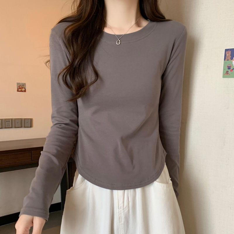 Spring and autumn pure desire wind irregular t-shirt short foreign style self-cultivation long-sleeved top bottoming shirt women's all-match design sense