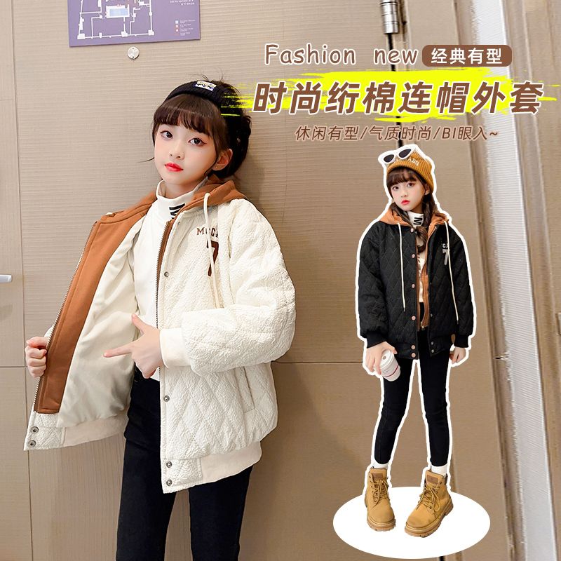 Girls coat autumn and winter cotton clothes  new thickened baseball cotton clothes loose splicing warm girls tops trendy