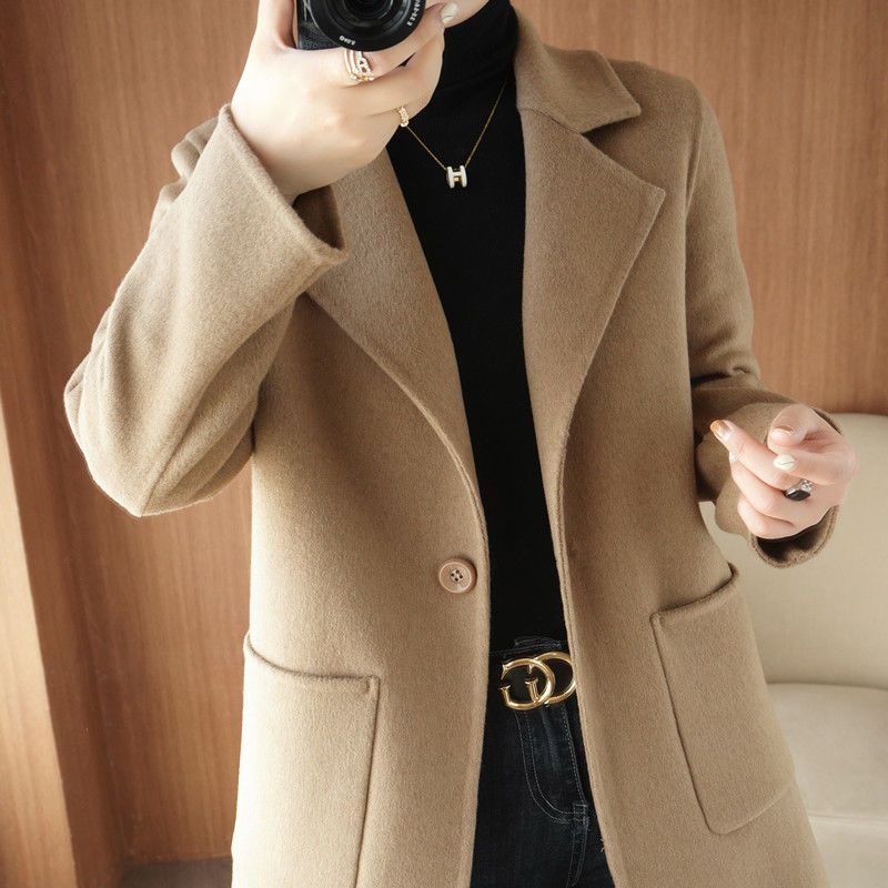 High-end double-sided cashmere coat ladies mid-length 100% pure wool winter short small woolen coat