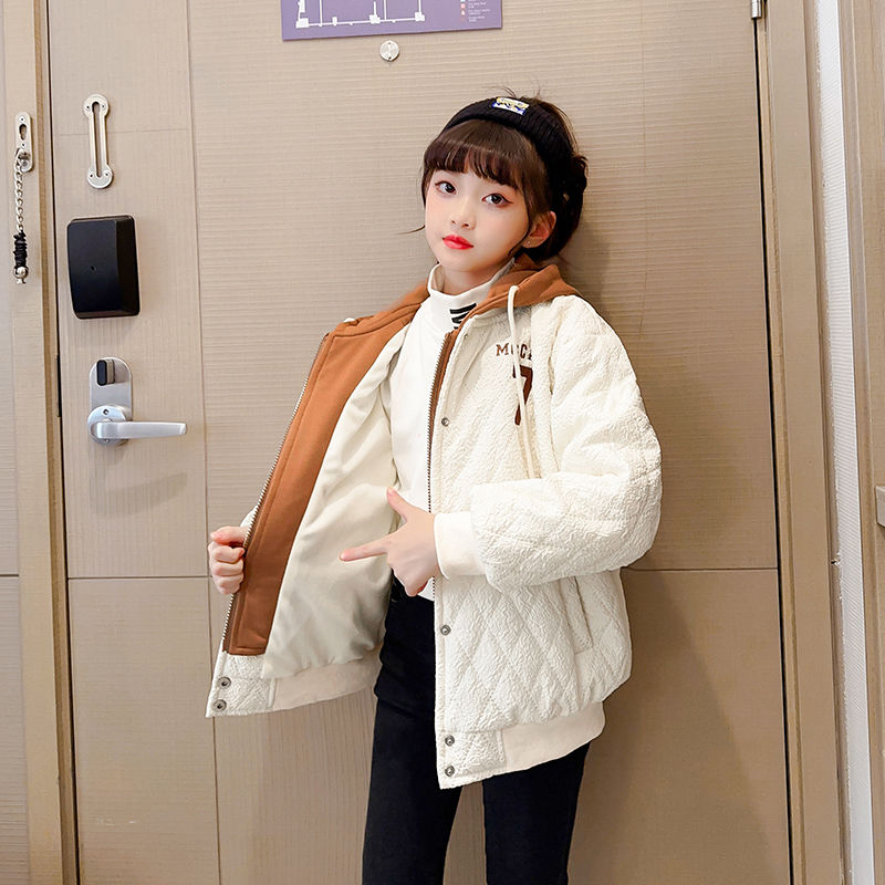 Girls coat autumn and winter cotton clothes  new thickened baseball cotton clothes loose splicing warm girls tops trendy