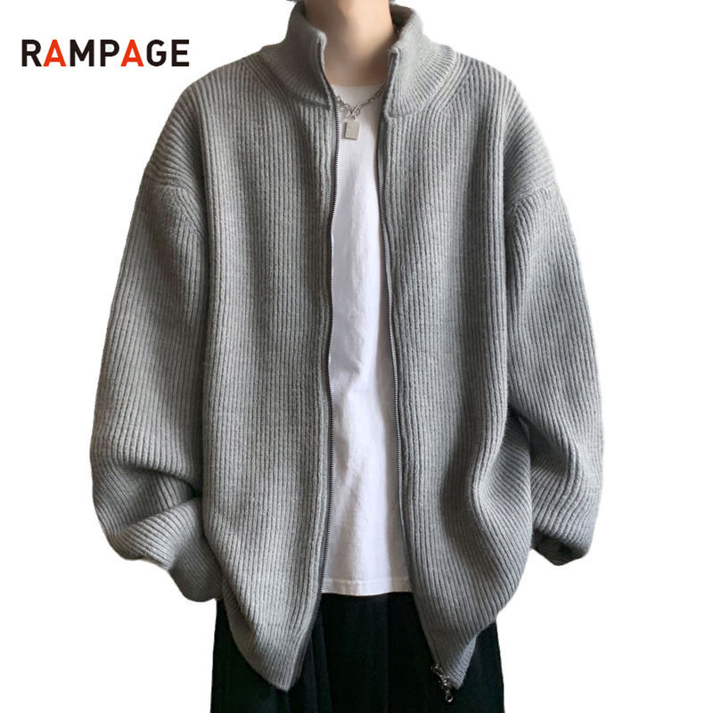 RAMPAGE 简约半高领开衫毛衣外套男士潮牌宽松慵懒风秋冬季针织衫