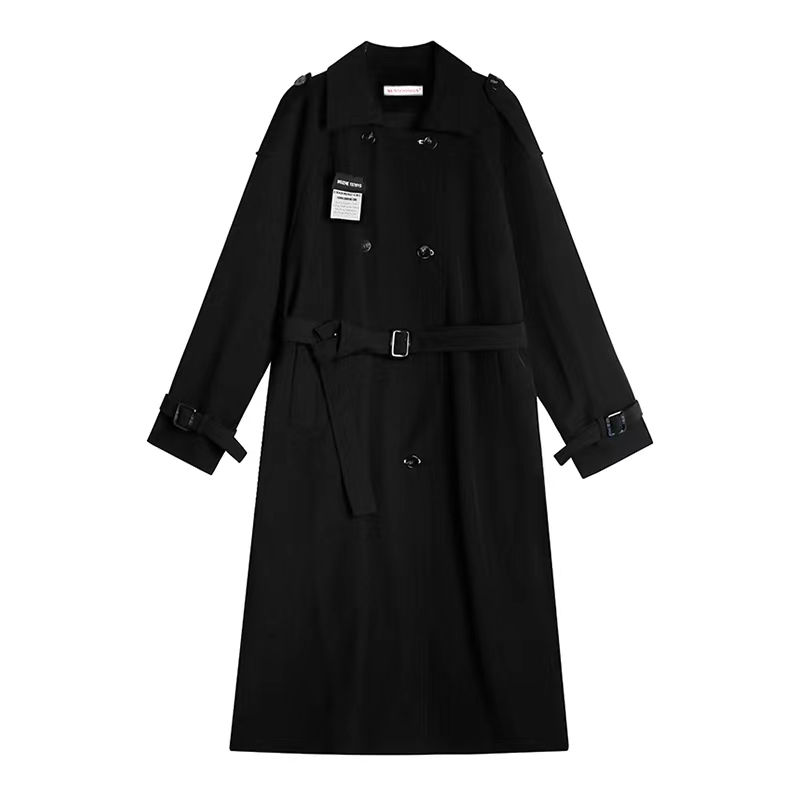 Plus velvet thick autumn and winter new Korean version of the dark windbreaker women's double-breasted square collar mid-length coat coat