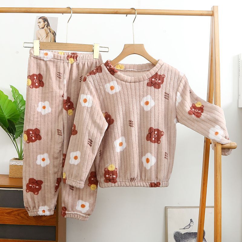 中大童儿童套装儿童珊瑚绒睡衣6到12岁秋冬季小熊宝宝睡衣秋冬款