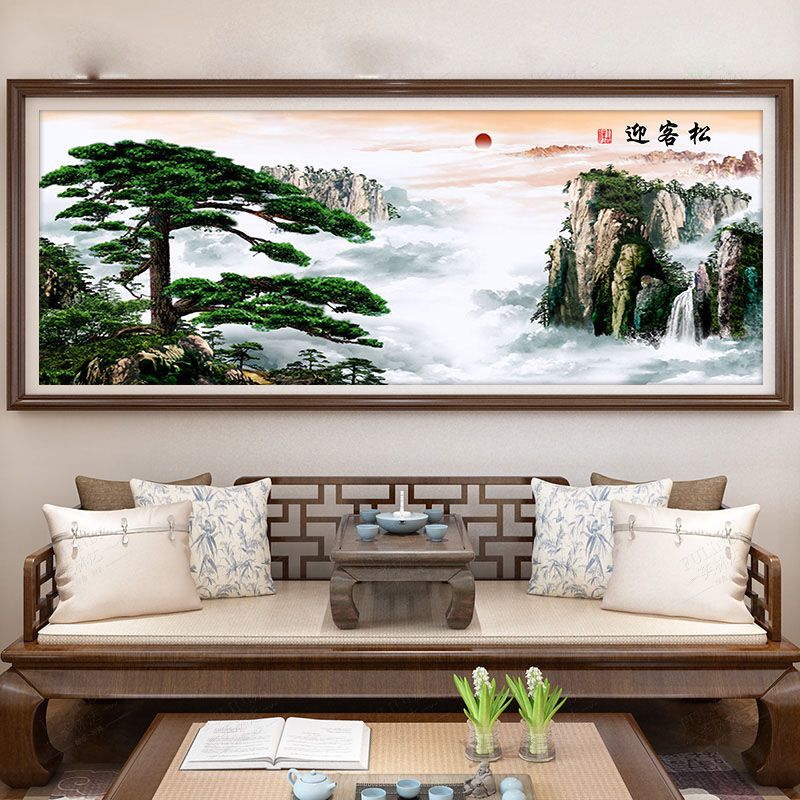 迎客松钻石画2023新款满钻客厅山水风景点钻十字绣中式大幅砖石画