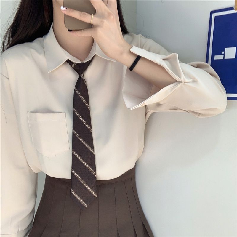 Brown tie for women brown striped knot-free jk Japanese student college style dk shirt men's hand tie