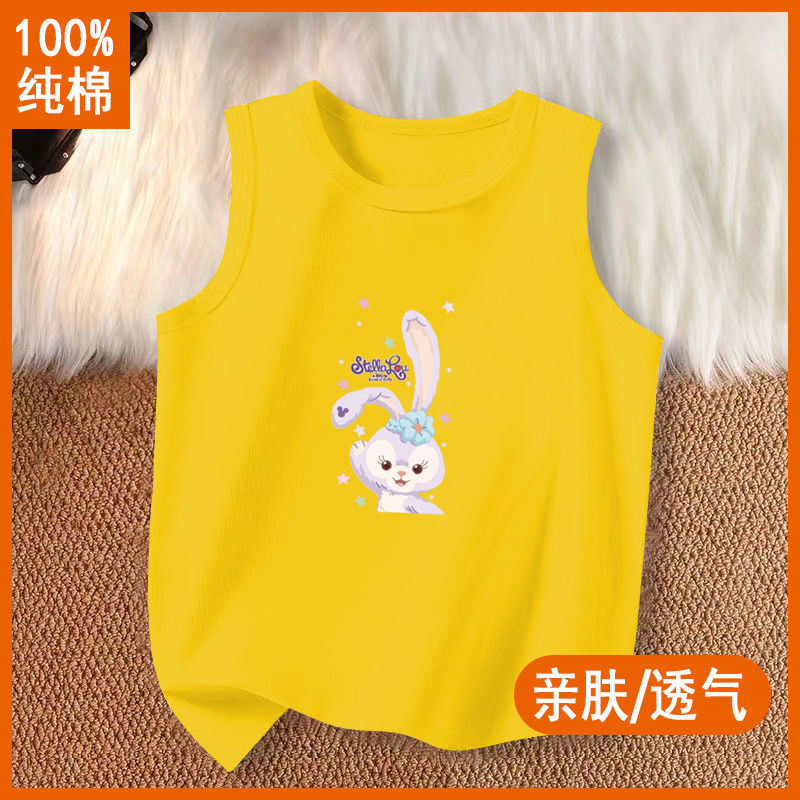 100%纯棉卡通兔子儿童背心t恤男女童打底衫中大童装无袖印花上衣
