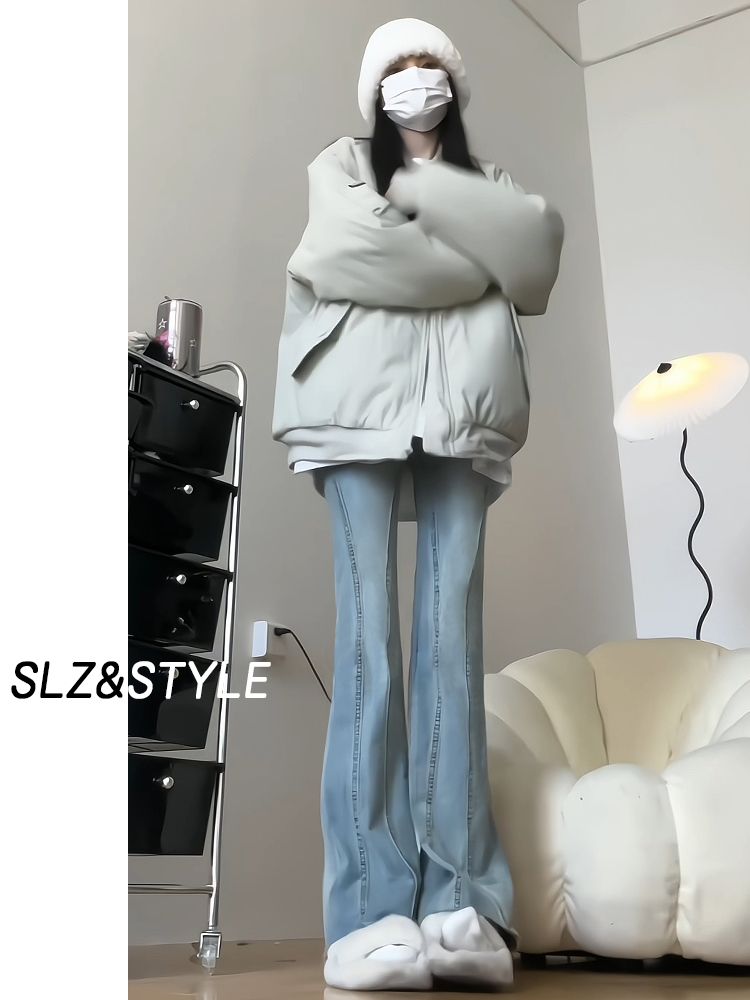 復古毛邊微喇牛仔褲女秋冬2022新款高腰彈力顯瘦加長喇叭拖地褲子