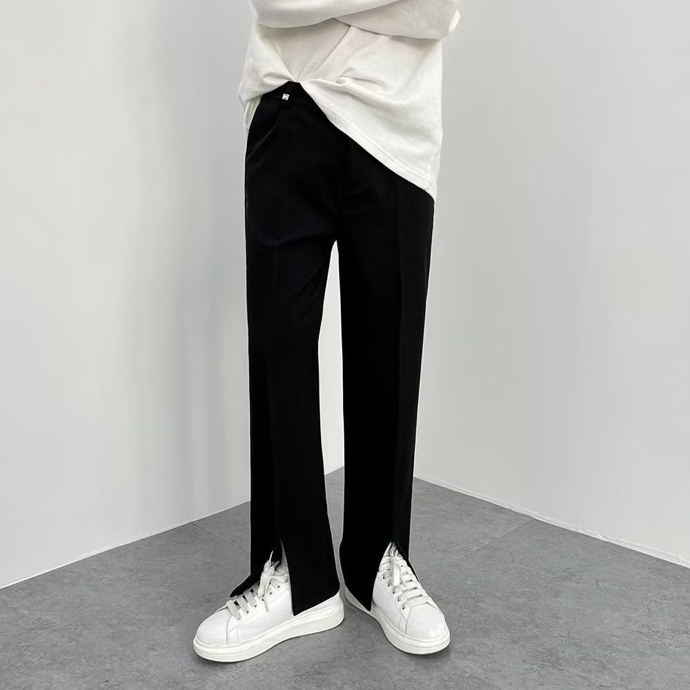 Spring autumn trousers high-end sense men's casual draping trousers design sense slit straight loose suit pants men