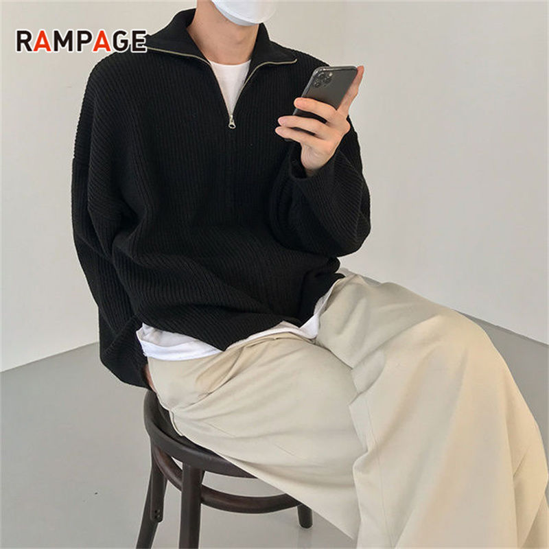 RAMPAGE 简约半高领开衫毛衣外套男士潮牌宽松慵懒风秋冬季针织衫