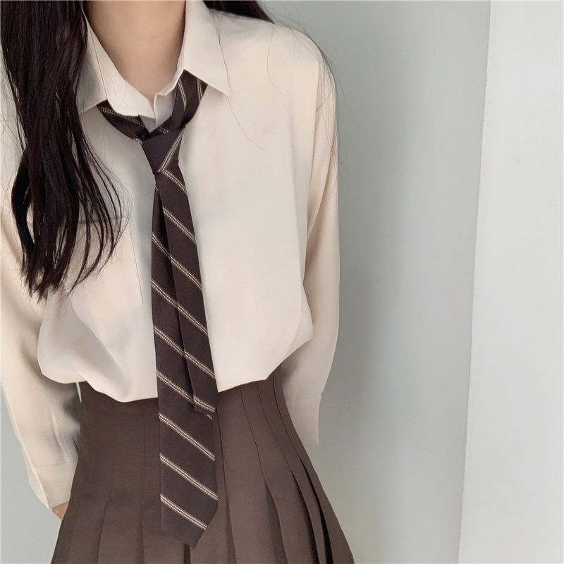 Brown tie for women brown striped knot-free jk Japanese student college style dk shirt men's hand tie