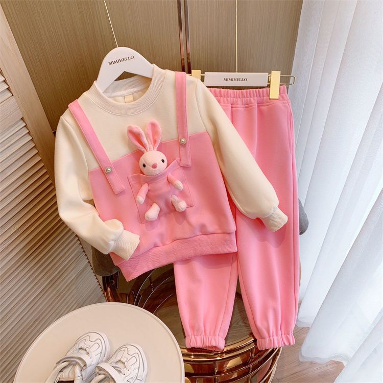 女童冬裝套裝2023新款可愛女寶寶童裝衣服加絨兒童春秋洋氣兩件套