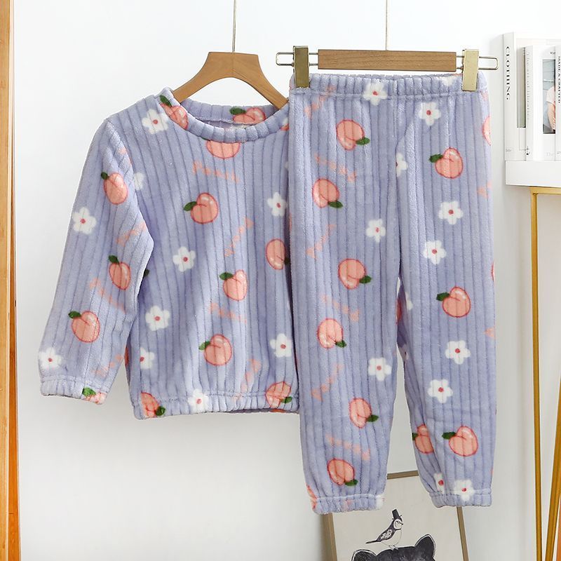 儿童2022款秋冬季睡衣保暖加厚珊瑚绒长款可爱甜美韩版家居服套装