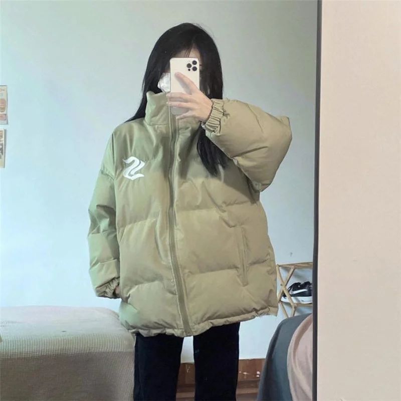 Sweet soft girl retro green thickened warm bread coat cotton coat female student loose winter cotton coat