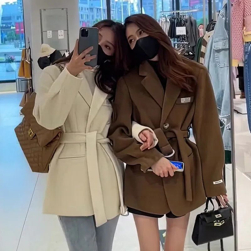 毛呢大衣女中長款2022年秋冬新款百搭西服領韓版簡約修身呢子上衣