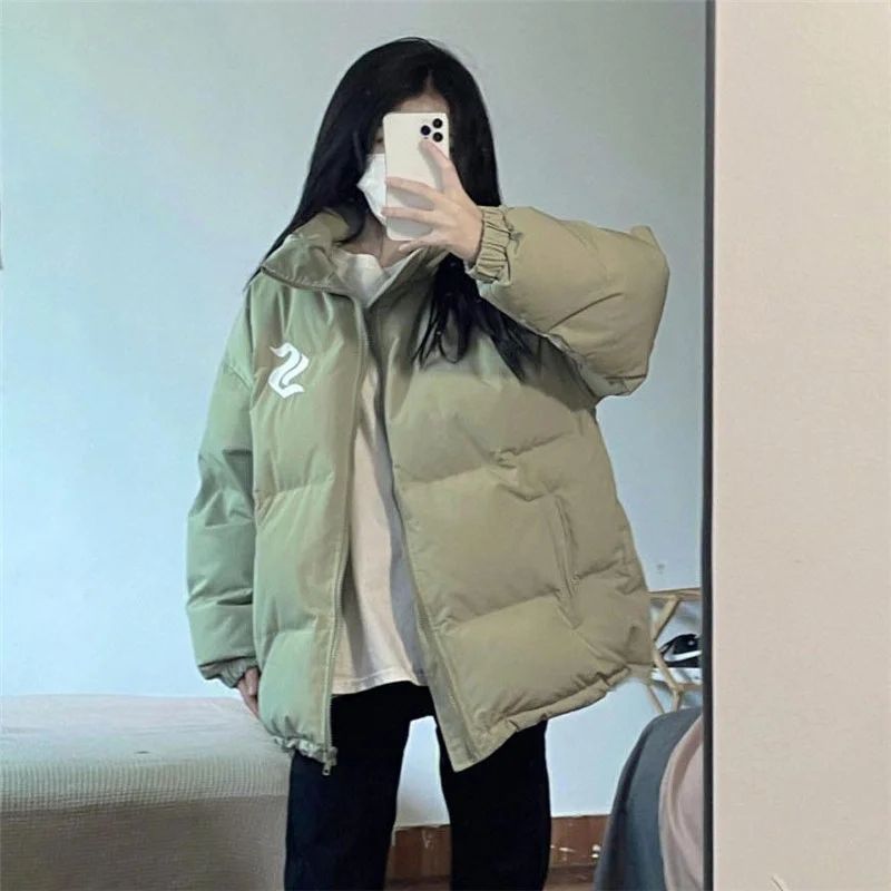 Sweet soft girl retro green thickened warm bread coat cotton coat female student loose winter cotton coat