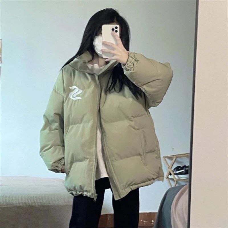 Sweet soft girl retro green thickened warm bread coat cotton coat female student loose winter cotton coat